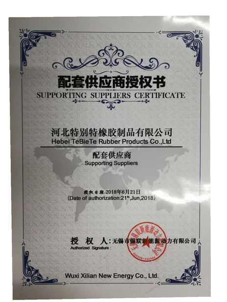 China Hebei Te Bie Te Rubber Product Co., Ltd. Certification