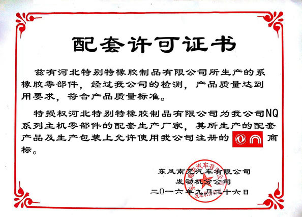 China Hebei Te Bie Te Rubber Product Co., Ltd. Certification